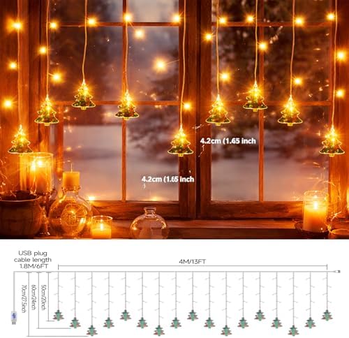 Curtain String Light Christmas Decoration Icicle Lights 8 Modes dimmable,108 LEDs 4M Christmas and Halloween String Lights for Home,Office,Party,bar,Holiday,Party (Warm White) - Image 3