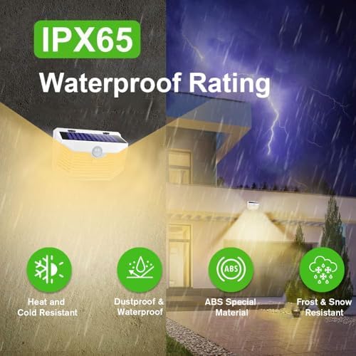 HMCITY 120 LED Solar Lights Outdoor Motion Sensor, 6 Pack, White Warm - Image 5
