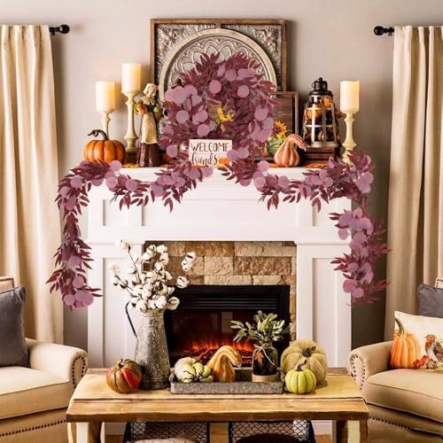 RECUTMS Artificial Silk Eucalyptus Vine Fall Garland with Willow Leaves 2P - Image 4