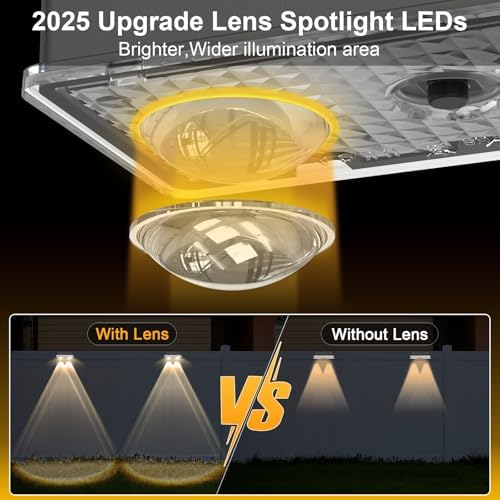 Solar Fence Lights Outdoor 8 Pack, Stainless Steel & IP65 Waterproof, 8 Lighting Modes High Brightness LED Spot Lens Deck Lights Dusk to Dawn for Backyard Stair Railing Patio Wall - Image 2