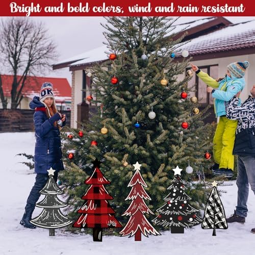5 PCS Christmas Tree Yard Signs - Outdoor Lawn Sign Decorations with Stakes for Xmas Winter Party Porch Lawn Walkway Decor - Image 5