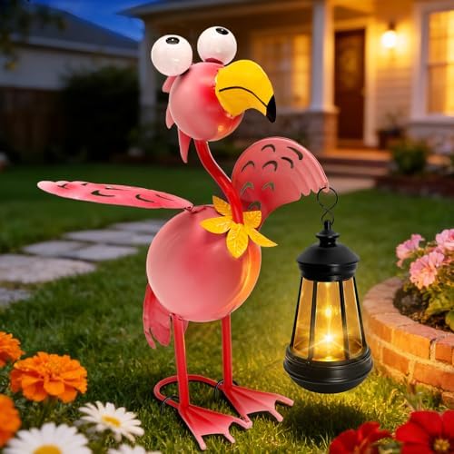 Solar Garden Lights Flamingo with Solar Lantern,Flamingo Statue Decor by yulloyello