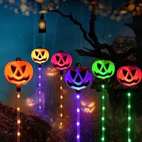 Set of 6 Solar Pumpkin Pathway Lights for Halloween Decorations Outdoor, Color Changing Outdoor Lights, Light up Jack O Lantern Pumpkins Party Porch Yard HLD578 - Image 2