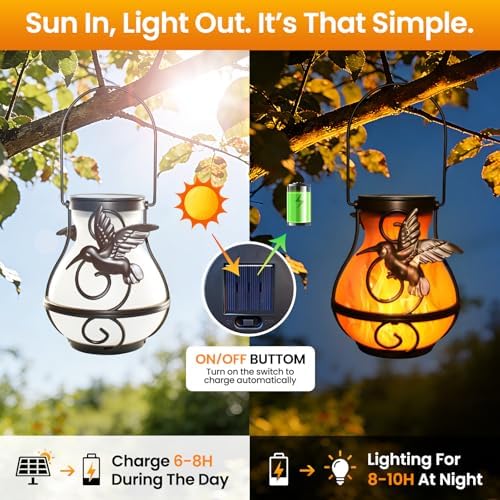 4 Pack Solar Lanterns Outdoor, Hummingbird Plastic Flickering Flame Lights, Hanging Solar Lantern Waterproof for Patio, Porch & Garden Decoration, Gifts for Women, Mom - Image 3