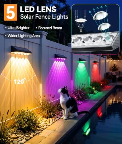 KOOPER Solar Fence Lights Outdoor Waterproof, 8 Pack Warm White & 9 Fixed Colors & Color Changing Fence Lights Solar Powered, Solar Lights Outdoor Fence for Outside Backyard Railing Patio Wall Deck - Image 2