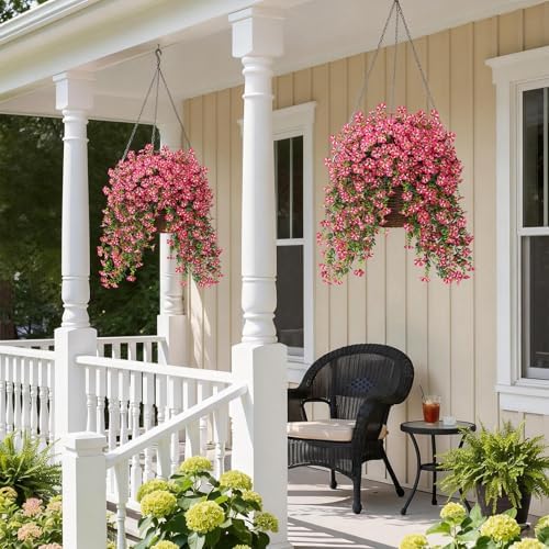 8 Bundles 29.5" Artificial Hanging Silk Flowers for Front Door(Rose Red) - Image 4