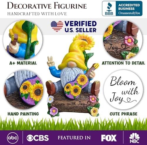 Spring & Summer-Themed Garden Statues – Adorable Outdoor Decor for Lawn, Patio & Porch (Bloom with Joy Sunflower Gnome 10" Garden Statue Figurine with Guitar, Spring and Summer Home Decoration) - Image 2