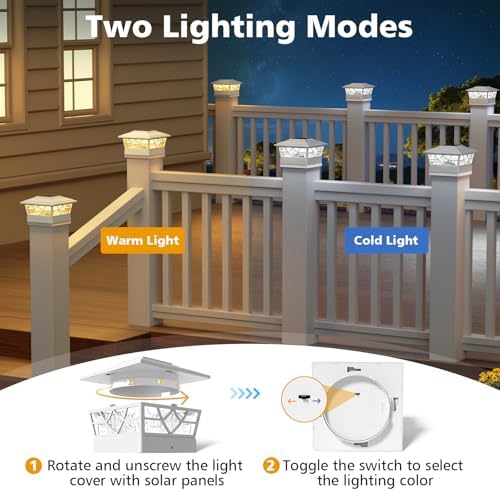 NIORSUN 4x4 Post Solar Lights,Solar Post Lights with 2 Modes, 12 Pack White - Image 2