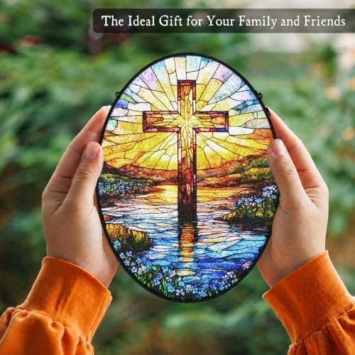 Cross Forget Me Not Stained Glass Window Hanging Suncatcher - Image 5