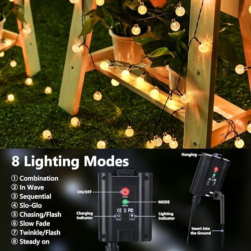 Joomer Solar String Lights Outdoor Waterproof, 65FT 100LED Globe,Warm White - Image 4