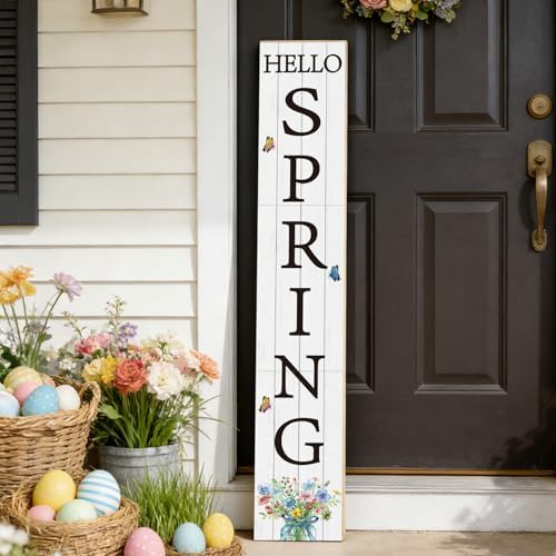 YUNKKIN Spring Porch Decor Outdoor Decorations Wooden Door Decorations Indoor Outside Spring Porch Sign Rustic Flowers Welcome Sign for Front Door 46.8 Inch by YUNKKIN
