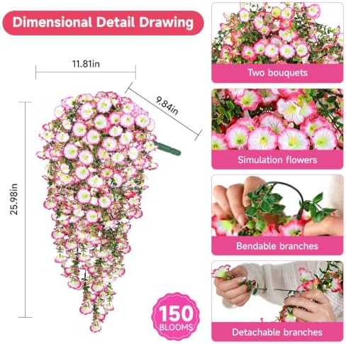 Artificial Hanging Flowers for Outdoors, 2 PCS 300 Blooms, Pink - Image 4