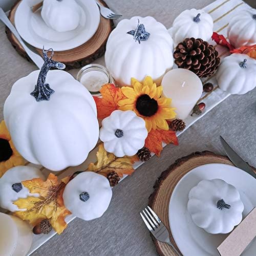 Winlyn 7 Pcs Assorted Sizes Fall Artificial Pumpkins Harvest Pumpkins Faux Foam Pumpkins for Fall Autumn Season Halloween Thanksgiving Harvest Holiday Season Festive Tabletop Decoration (White) - Image 3