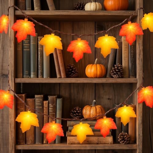 12 Ft Fall Thanksgiving Decor Maple Leaf Lights, Fall String Lights Plug In with 20 LED Orange Maple Leaf Light, Fall Leaves Light Indoor Outdoor for Home Fireplace Party Harvest Thanksgiving Decor - Image 5