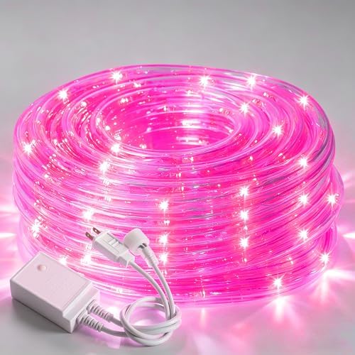 50ft Rope Lights For Outside,Connectable & Flexible Tube Lights with 8 Modes Controller, Waterproof Pink LED Rope Lighting for Deck,Garden,Pool,Patio,Bedroom,Party,Indoor & Outdoor Landscape Lighting by CHORLED