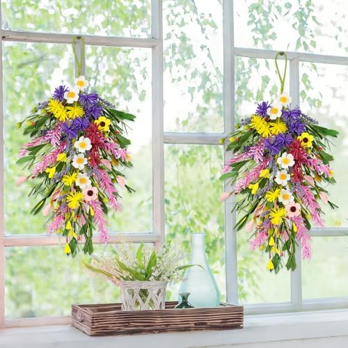 4Pcs Artificial Spring Swag Wreaths – 23.6" Teardrop Floral Swags - Image 6