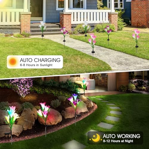10 Pack Solar Garden Lights Outdoor, 7 Color Changing LED Waterproof Solar Powered Lily Flowers Landscape Lights for Outside Yard, Patio, Pathway Decorative, Décor - Image 3