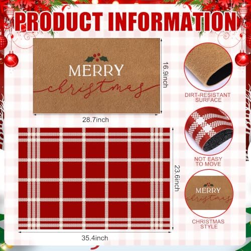 Drydiet 2 Pcs Christmas Doormat, Merry Christmas Plaid Front Door Rug - Image 3