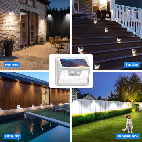 Peasur White Solar Lights Outdoor Waterproof, 6Pack 140LED Solar Powered Motion Sensor Light, 3 Modes Security Wall Lights for Fence Garden Yard Outside - Image 2