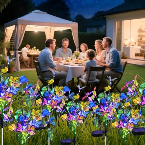 Solar Garden Lights Outdoor Waterproof Solar Lights 6 Pack with New Upgraded 40 LED 18 Butterfly Outdoor Lights for Yard Outside Garden Pathway Decor - Image 4