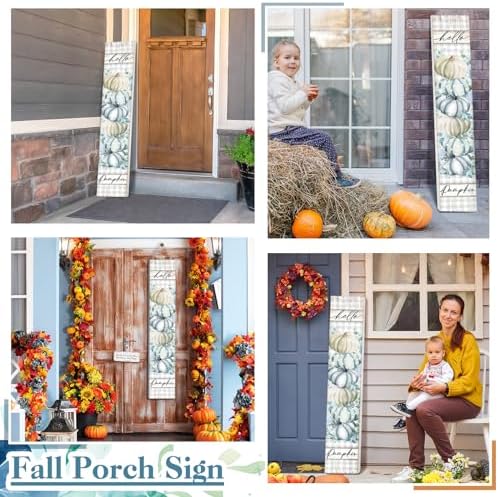 Farmhouse Thanksgiving Porch Signs Outdoor 47" Wooden Hello Fall Thanksgiving Porch Decorations for Home Large Autumn Watercolor Pumpkin Vertical Sign Outside Decoration for Autumn Home Decor Party - Image 6