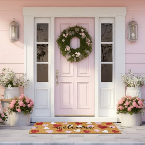 Long Doormat 48x 16 inch Front Door Mat Welcome Doormat Valentine's Day Front Door Mat Red Heart Welcome Floor Mat for Valentine's Day Front Door Outdoor Indoor Porch Entrance Decor Brown - Image 2