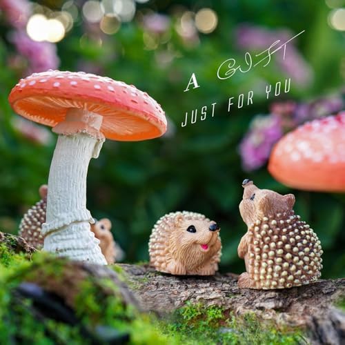 Fairy Garden Accessories, 7 Pieces Squirrel & Hedgehog Resin Figures with Acorn & Mushroom, Handmade Miniature Decor, Garden Miniatures and Home Decorations, Perfect DIY Gift - Image 4