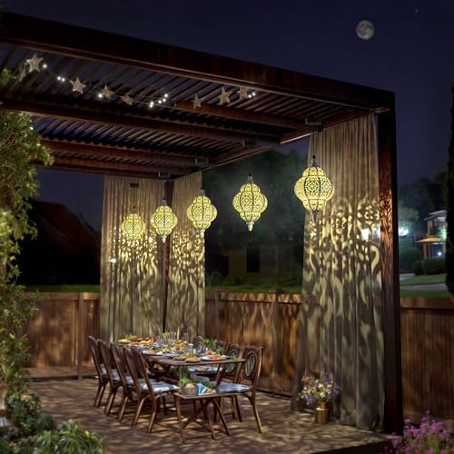Hapjoy Hanging Solar Lights Outdoor Garden Decor Solar Lantern Waterproof Plastic Moroccan Outdoor Decorations for Patio Pathway Yard Backyard Garden Decorative (1, White) - Image 5
