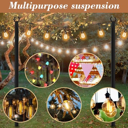 NUERPO 6 Pack String Light Poles,Metal Poles for Hanging Outdoor Light Strings,6 Pack 10 FT Light Poles Stand for Outside Garden,Patio,Wedding,Backyard,Deck,Party - Image 3