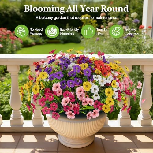 24 Bundles Lifelike Outdoor Artificial Flowers, UV Protected No Fade Fake Silk Plants for Spring Summer, Realistic Faux Flowers for Garden Porch Patio Decorations (6 Color Mix) - Image 4