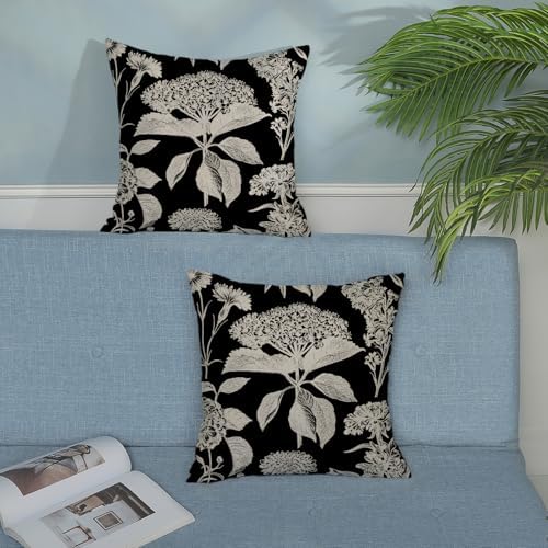 Vintage Floral Pillow Covers 20x20 Inch 2 Pcs Boho Black Hydrangea Flower Decor Throw Pillows Spring Summer Seasonal Outdoor Farmhouse Decoration Pillowcase Linen Cushion Cover for Couch - Image 3
