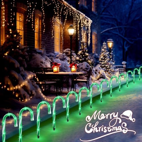 J-HVA 10" 10 Pack Christmas Candy Cane Landscape Lights Decoration, Green - Image 4