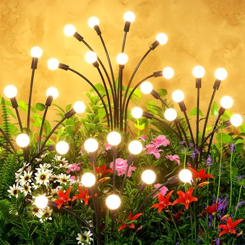 Solar Lights Outdoor(8 Pack,64 LEDs),Solar Lights Outdoor Waterproof for Garden Decor,4 Modes Firefly Light for Outdoor Decor,Big Bulb High Lumens Patio Decor,Sway by Wind,Gardening Gifts for Women by FireflyLight