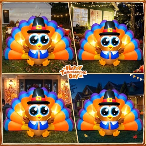 6FT Thanksgiving Inflatables Outdoor Decoration Inflatable Turkey, Built in LED Lights Blow Up Yard Decorations for Fall Holiday Party Garden Lawn Décor - Image 2