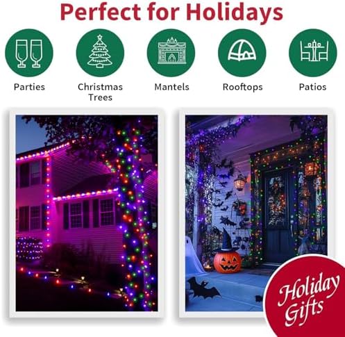 LAMPHOME Halloween String Lights, 66ft 200 LED Orange Purple Green LED Halloween Lights Plug in,Fairy Starry Mini Lights, 16 Modes Indoor Outdoor Halloween Party Garden Yard Home Holiday Decoration - Image 6