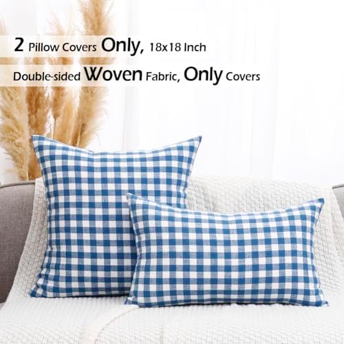 Coastal Decor Light Blue Outdoor Gingham Plaid Throw Pillow Covers 18x18 - Image 7