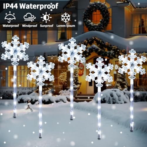 BRIGHTDECK Solar Christmas Snowflake Pathway Lights Outdoor Decor, 10 Pack - Image 3
