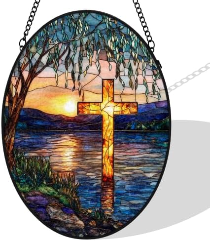 Willow Tree Cross Stained Glass Window Hanging Suncatcher by Unknown