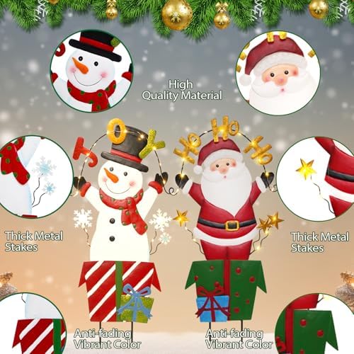 BRIGHTDECK 2 Pack Christmas Yard Signs Outdoor Decorations, Snowman Santa - Image 4