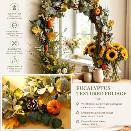 6FT Fall Garland with Lights for Autumn Mantel Decor - Image 7