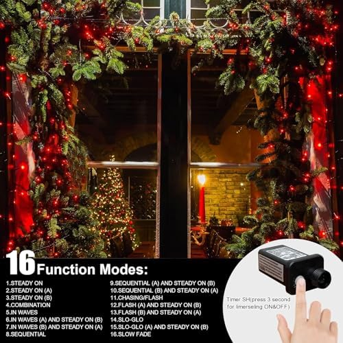 LAMPHOME 200 LED 66ft Valentines Decorative Mini Lights, Red String Lights Outdoor Valentines Day Decorations,Christmas Fairy String Lights Plug in, 16 Lighting Modes Waterproof for Tree Wedding Party - Image 3