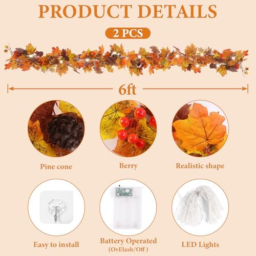 2-Pack 6FT Thankgiving Fall Leaves Garland Decorations - Image 2