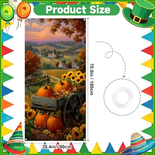 NYZE Fall Pumpkin Door Cover, Autumn Sunflower Cart Harvest Door Banner, Farmhouse Pumpkin Sunflower Door Cover for Indoor Outdoor Porch - Image 2