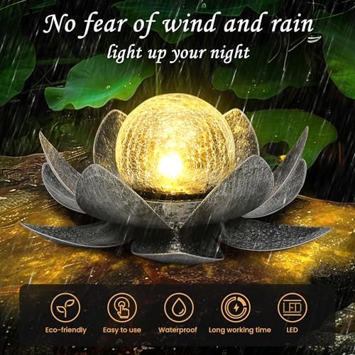 GIGALUMI Solar Light Outdoor Garden Decor, Lotus Flower Light Waterproof - Image 2