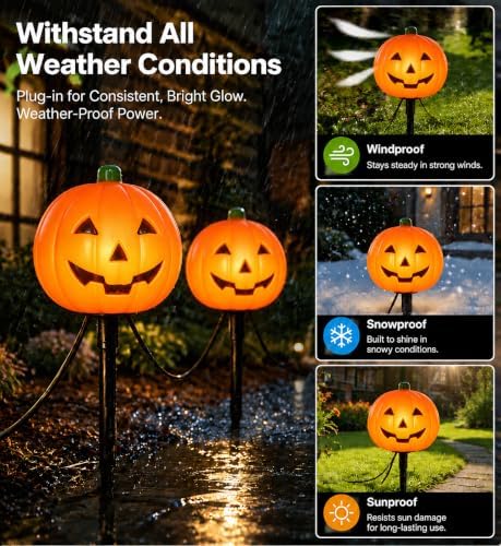 10.5FT Halloween Pumpkin Pathway Lights, 5PK C7 LED Pumpkin Stakes Lights - Image 4