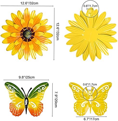 Meduofon Metal Flowers Outdoor Wall Decor, 4 Pack Metal Flower & Butterfly Wall Art Decor Outdoor or Indoor, Wall Sculptures for Deck Decor, Garden Fence, Yard, Patio, Porch, Bedroom, Living Room - Image 2