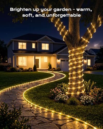 Brightown Solar Rope Lights, 2 Pack Total 78FT 200LED Warm White Solar String Lights Outdoor, IP65 Waterproof Solar Powered Fairy Lights with 8 Lighting Modes for Yard Garden Patio Tree Decoration - Image 7
