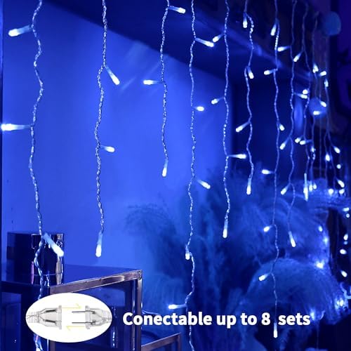 YOLIGHT 13ft 96 LED Icicle String Lights with Memory Function Controller, Indoor Room Curtain Fairy Lights Hanging Decoration for Halloween Patio Garden Bedroom Christmas Wedding (Blue) - Image 3