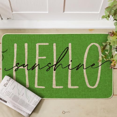 Artoid Mode Green Hello Sunshine Summer Decorative Doormat, Seasonal Spring Holiday Low-Profile Floor Mat Switch Mat for Indoor Outdoor 17 x 29 Inch - Image 2