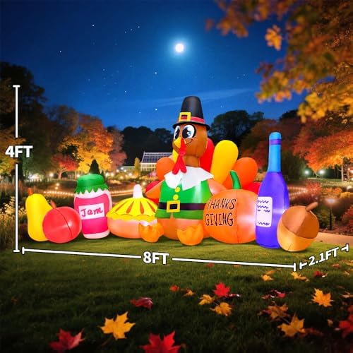 8FT Thanksgiving Inflatables Outdoor Decoration Inflatable Turkey Pumpkin, Built in LED Lights Blow Up Yard Decorations for Fall Holiday Party Garden Lawn Décor - Image 5